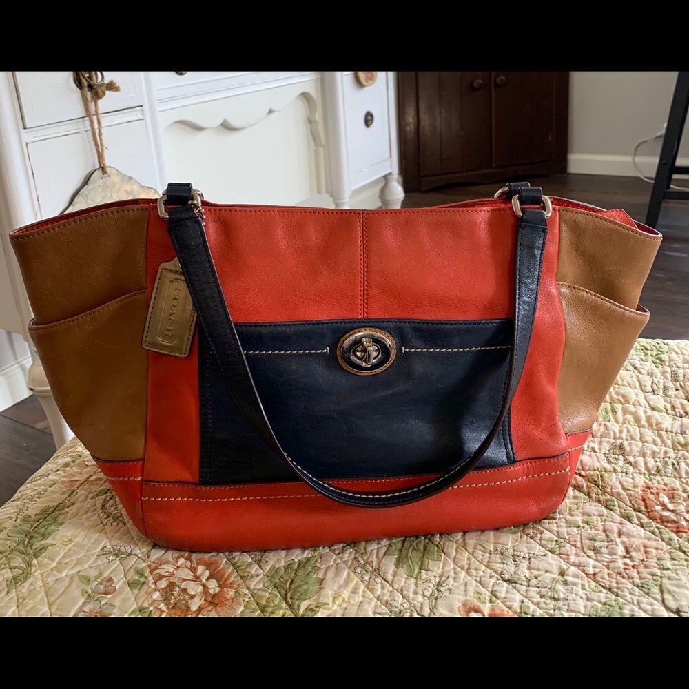 Coach colorblock large leather tote
